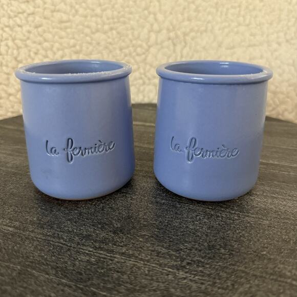 (2) La Fermiere Terra Cotta French Yogurt Pots Cermer - Color Periwinkle Blue - Picture 1 of 4